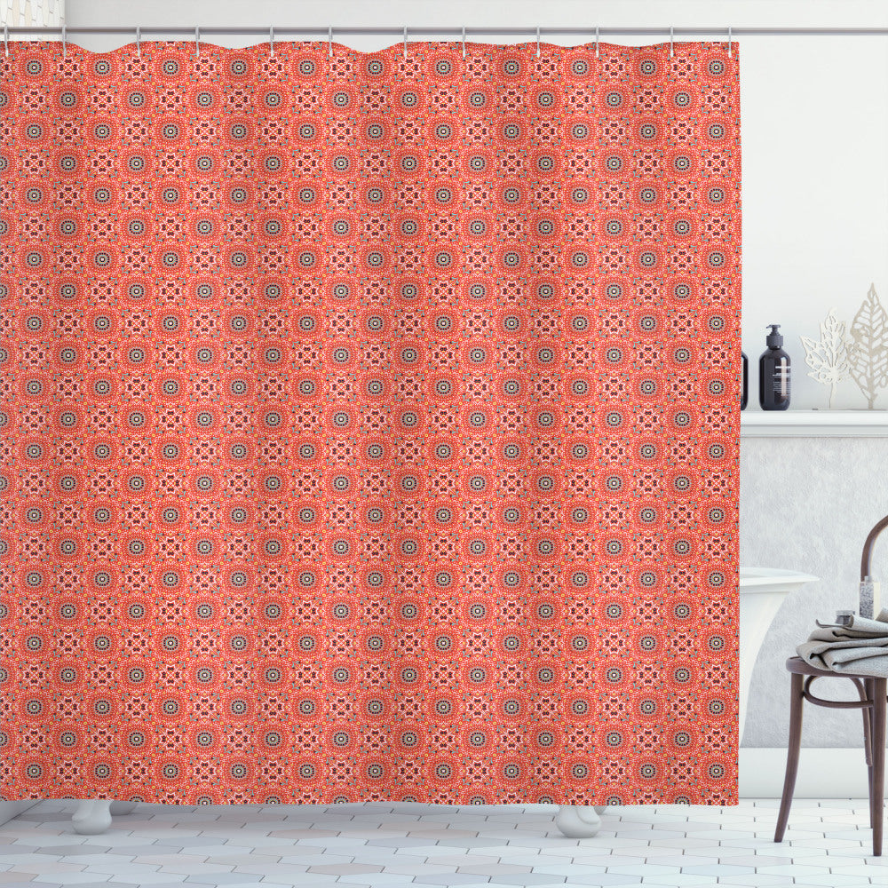 Vibrant Portuguese Folk Inspired Azulejo Multicolor Dark Salmon Shower Curtain