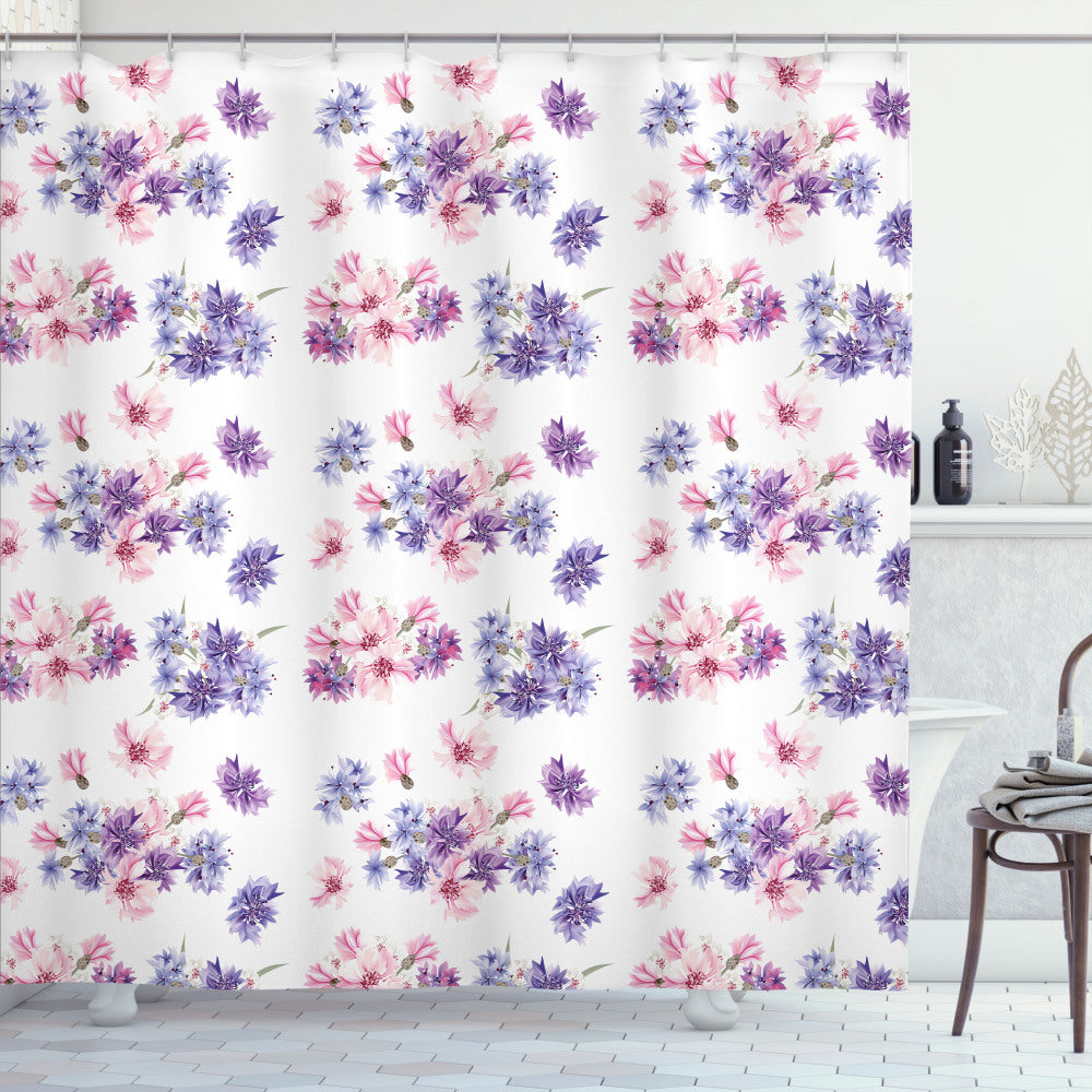 Watercolor Lavender, Lilac, and Pink Wedding Flowers Shower Curtain