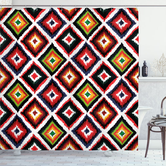 Vintage Folk Ikat Border Multicolor Shower Curtain