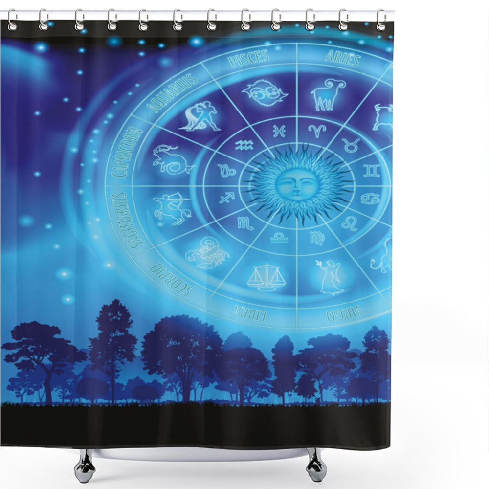 Astrologic Night Dots: Turquoise and White Astrology Shower Curtain