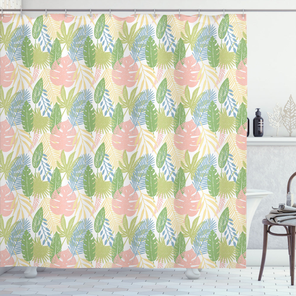 Tropical Paradise: Exotic Pastel Leaves Shower Curtain Art