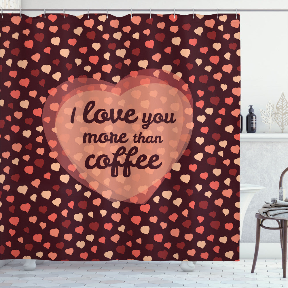 Coffee and Hearts: Shower Curtain in Shades of Brown, Peach, and Coral - Expressing Love through Design