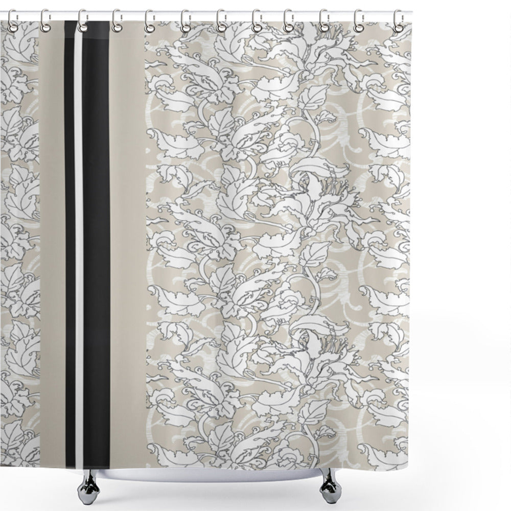 Botanical Charcoal Grey and Pale Mauve Leafy Herbal Art Shower Curtain