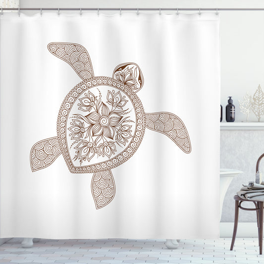 Turtle Shell-Inspired Floral Spiral Design in Chestnut Brown and White Shower Curtain