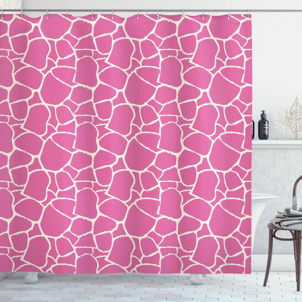 Vibrant Abstract Giraffe Skin Shower Curtain in Hot Pink, White, and Pink Palette