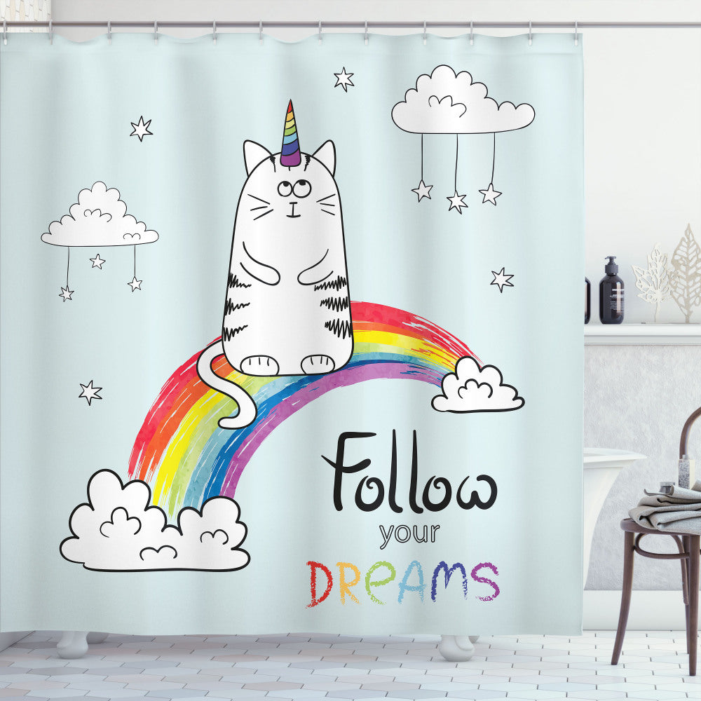 Unicorn Multicolor Rainbow Dream Bath Curtain