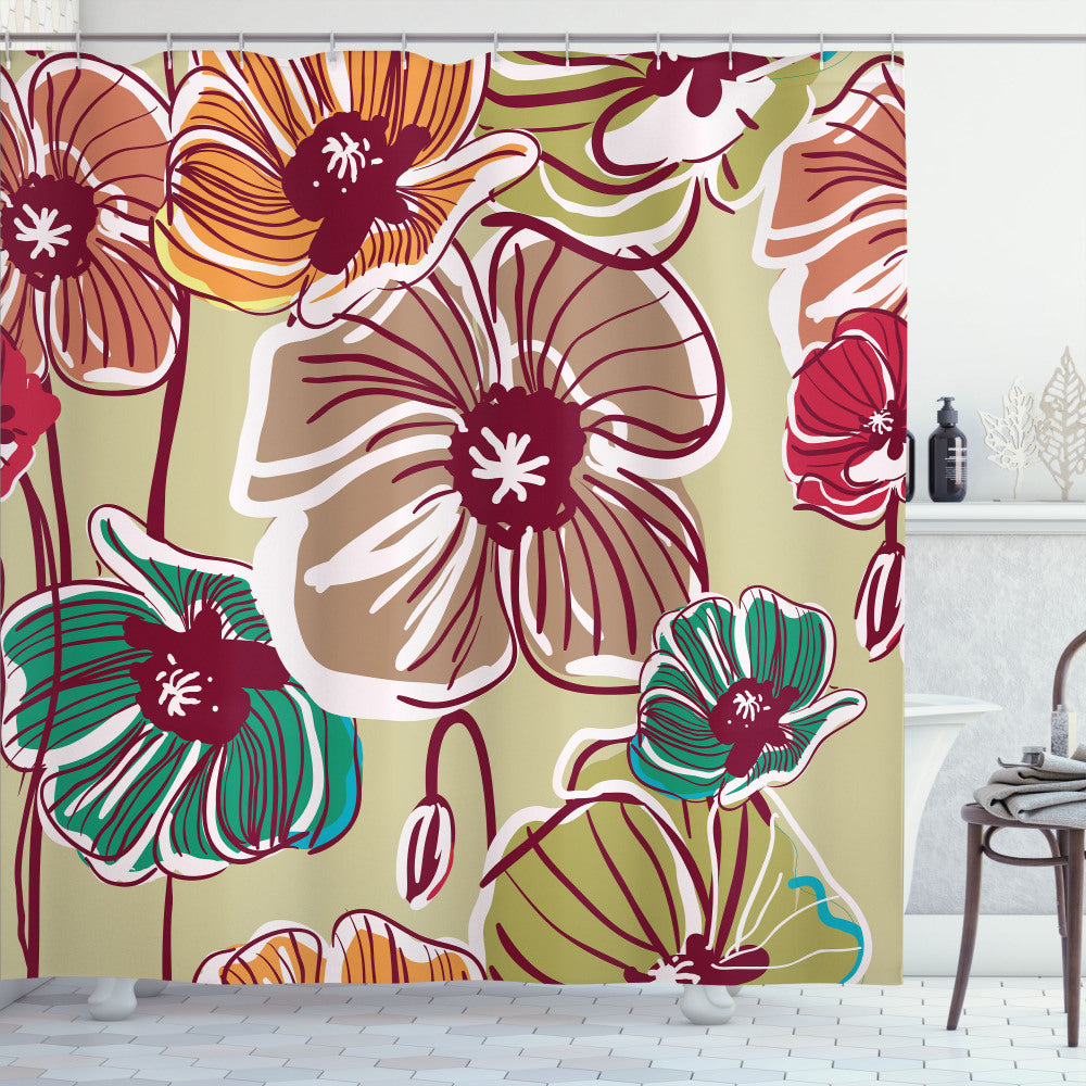 Vibrant Earth Tones: Colorful Poppies Multicolor Shower Curtain