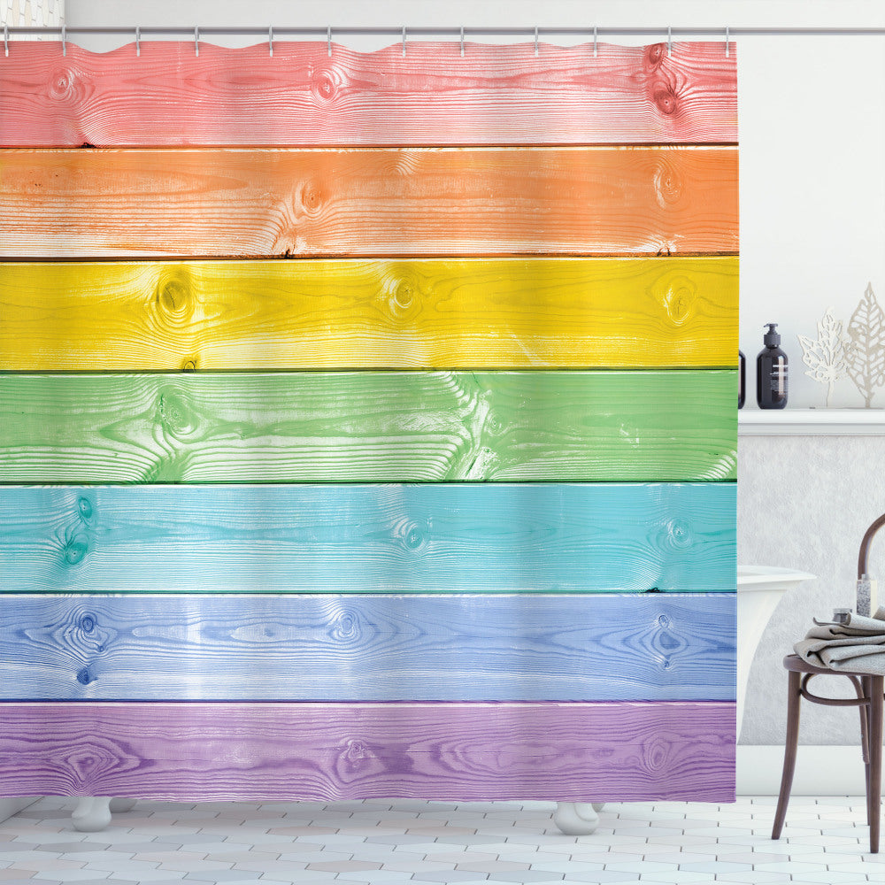 Wooden Planks Rustic-Inspired Pastel and Multicolor Shower Curtains