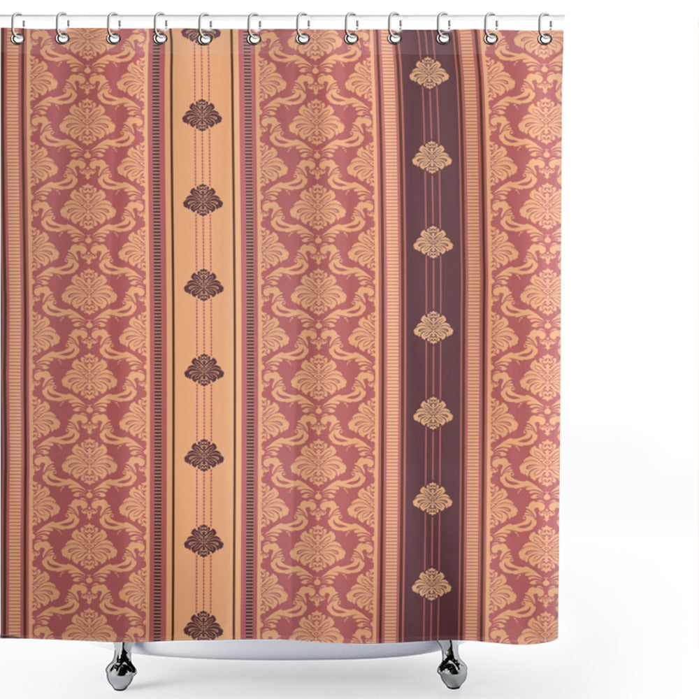 Vintage Victorian Royalty Shower Curtain with Dark Mauve, Dried Rose, and Dark Peach Motifs