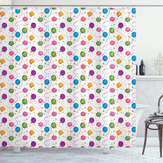 Celebrate with Balloon Stars: Multicolor Birthday Shower Curtain