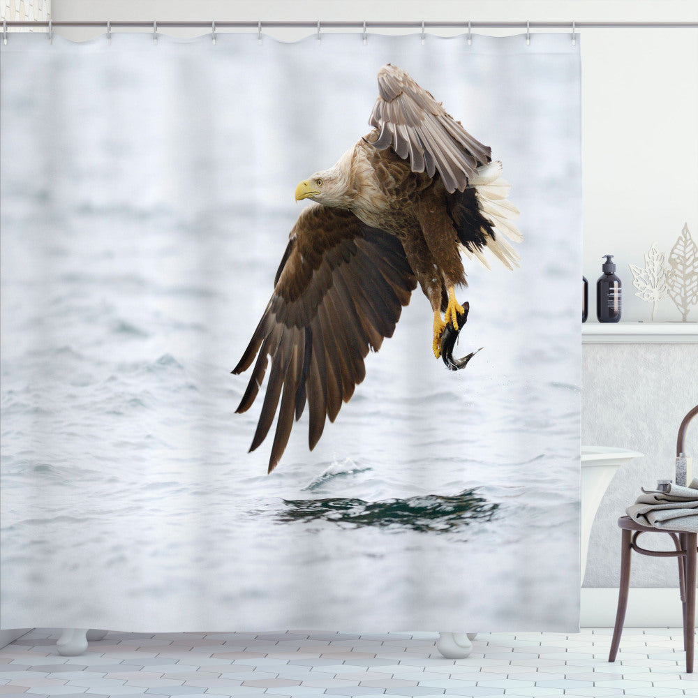 White Feathered Eagle Brown and Yellow Pearl Shower Curtain