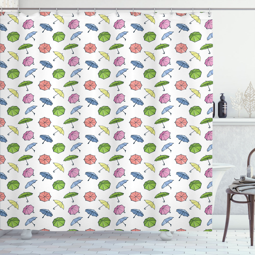 Vibrant Cartoon Umbrella Multicolor Shower Curtain: A Playful Pop of Color