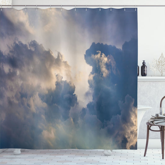 White and Blue Clouds Create a Dramatic Sky in Rain Storm Shower Curtain