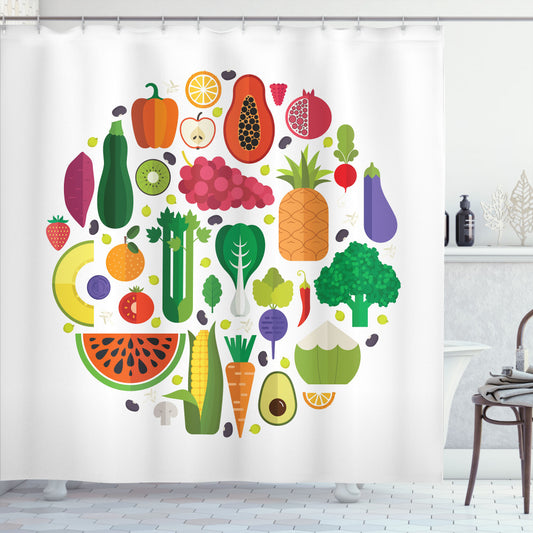 Yummy Food Circle: Multicolor Vegetable Shower Curtain - A Deliciously Creative Addition for Your Bathroom