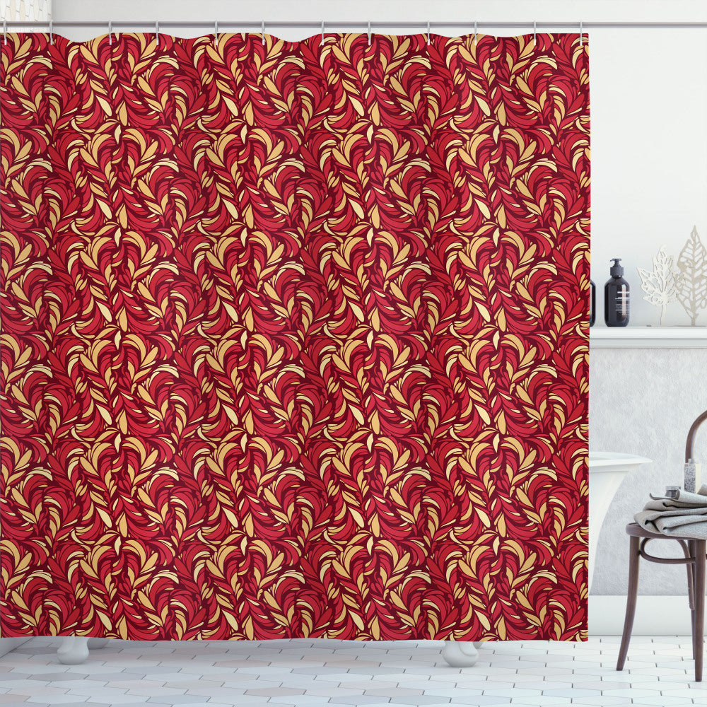 Vibrant Leaves in Vermilion, Beige, and Ruby Pattern Shower Curtain