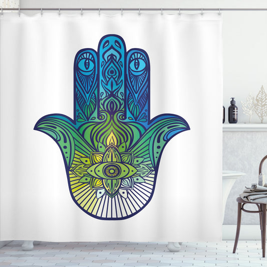 Vibrant Evil Eye Design Shower Curtain in Yellow, Green, and Blue