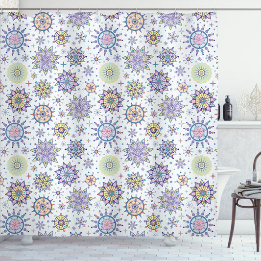 Winter Blooms: Pastel Floral Blizzard Multicolor Shower Curtain