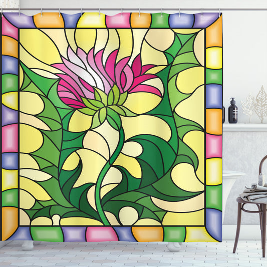 Thistle Multicolor Stained Glass Style Shower Curtain