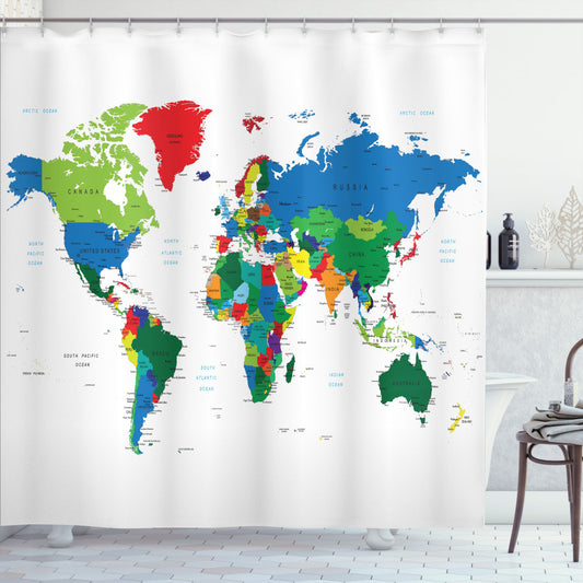 Vibrantly Political: Multicolored World Map Shower Curtain