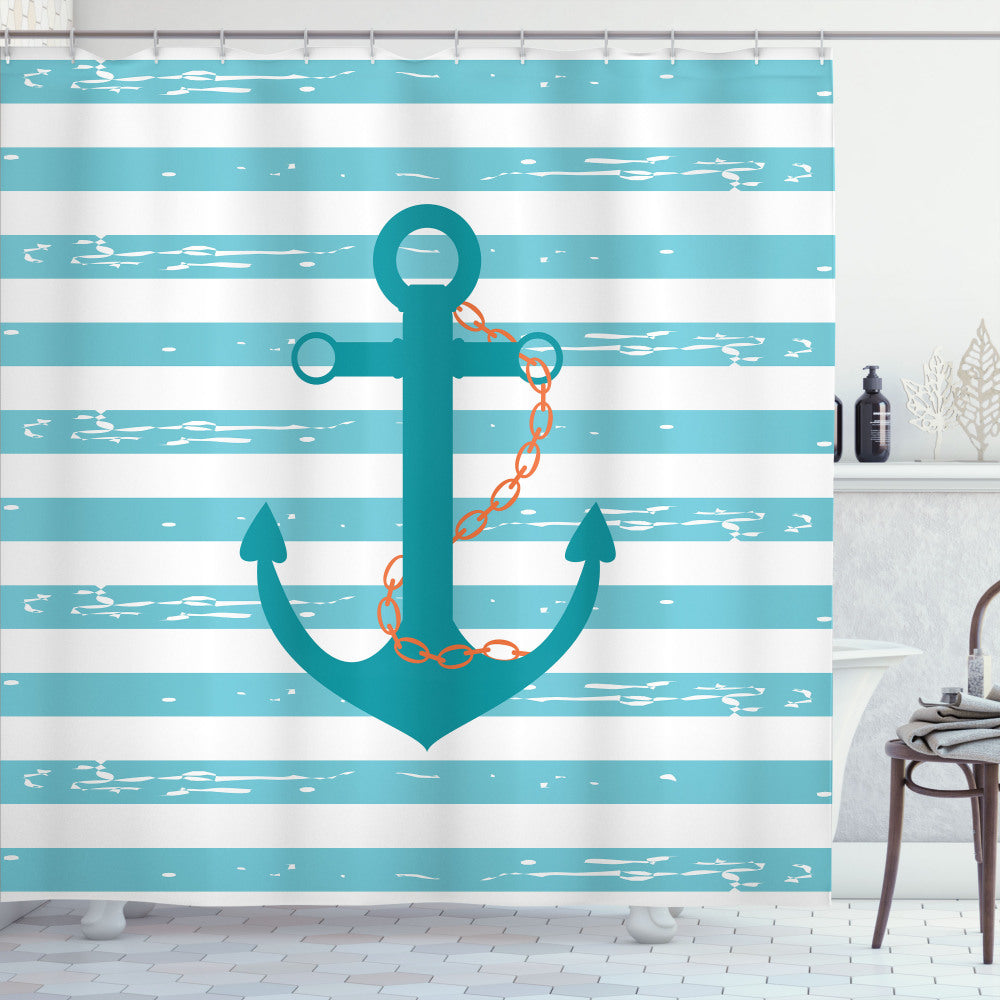 Teal, Turquoise, and White Ship Anchor Marine Life Shower Curtain: Enhancing Your Bathroom Décor