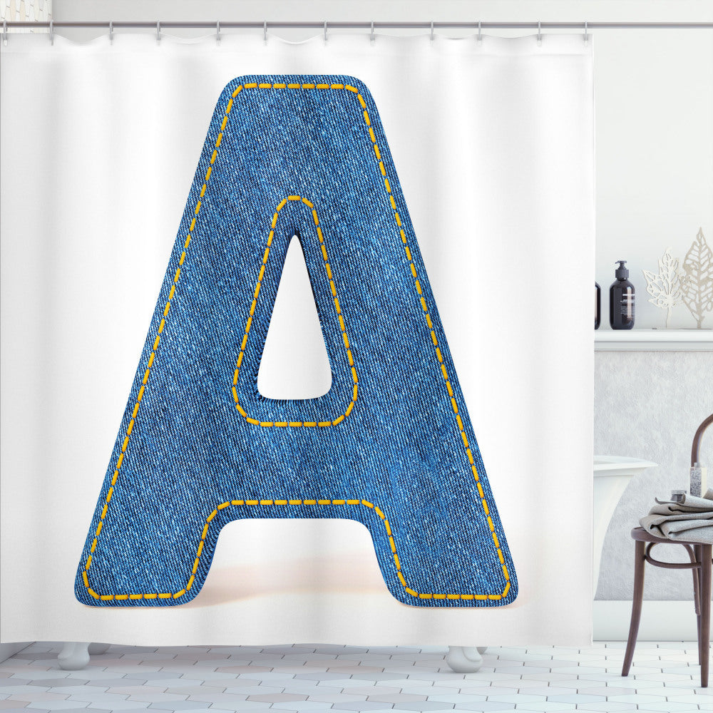 Blue Uppercase Jeans Letter A Yellow and Blue Shower Curtain