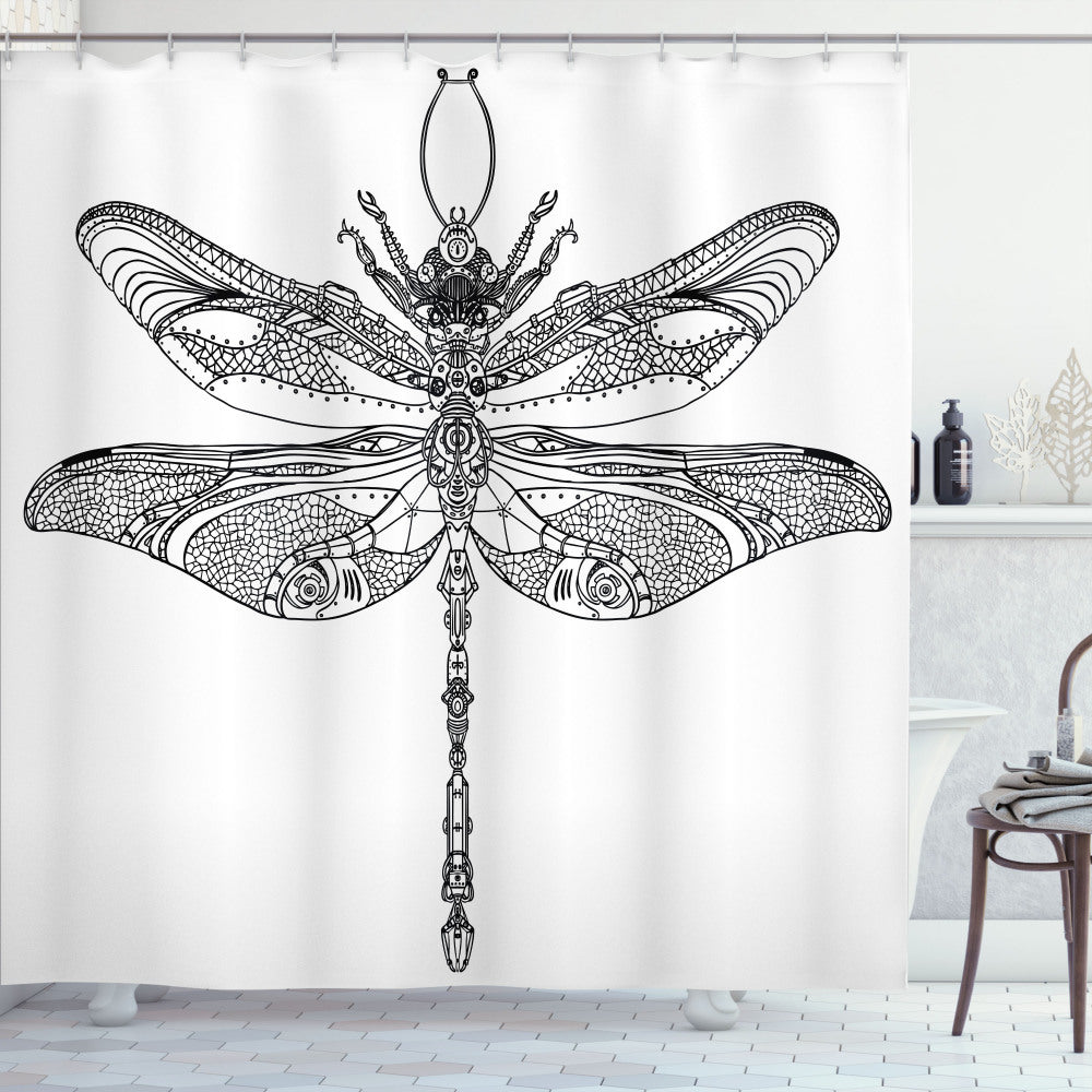 Baroque Ornamental Dragonfly Design Black and White Shower Curtain