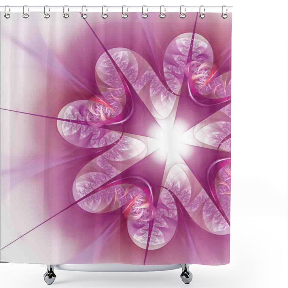 Abstract Fractal Flower Spires in Pink Bath Curtain Design