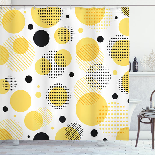 Yellow Polka Dot Mustard and Charcoal Grey White Artistic Streaks Shower Curtain