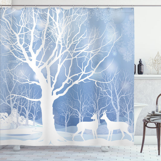 Winter Wonderland: Abstract Deer Shower Curtain in White and Blue