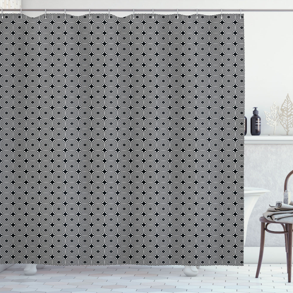 Black and White Curved Half Circles Shower Curtain