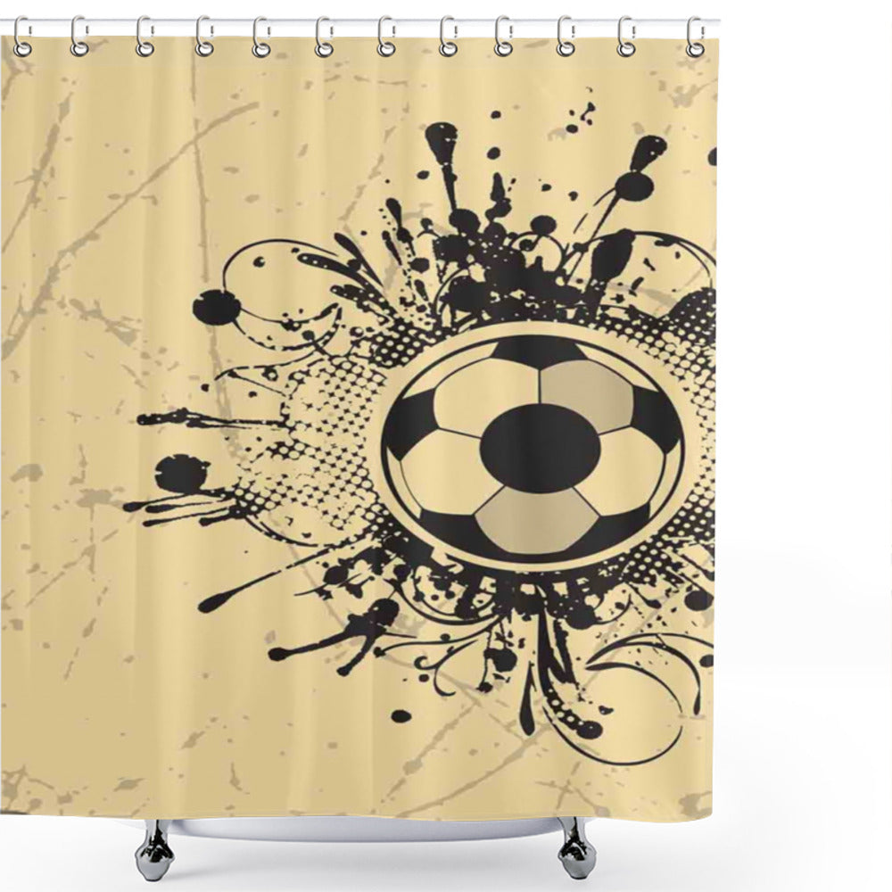 Abstract Modern Football Inspired Black and Tan Sports Shower Curtain