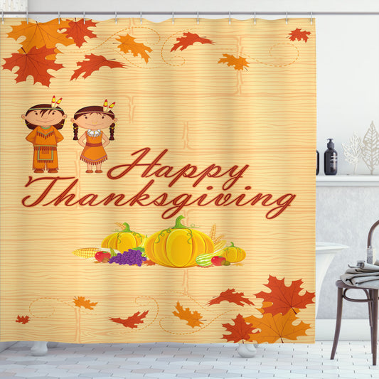 Thanksgiving Multicolor Orange Fall Celebration Shower Curtain