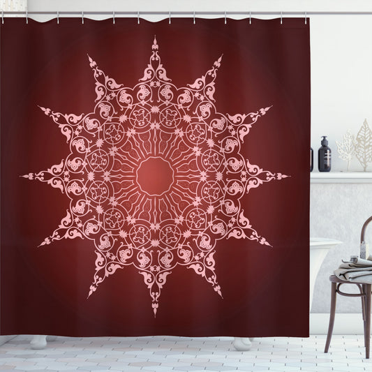 Chic Mandala Design in Chestnut Brown and Baby Pink: Bath Curtain Ornamental Details