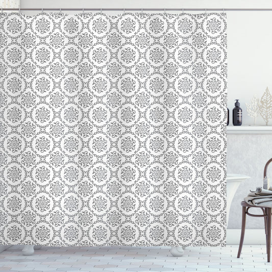 Timeless Vintage Floral Design in White and Grey Shower Curtain