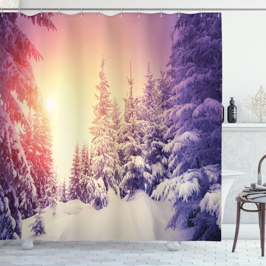 Winter Sunrise: A Multicolor Dramatic Scene for Your Bathroom Curtain