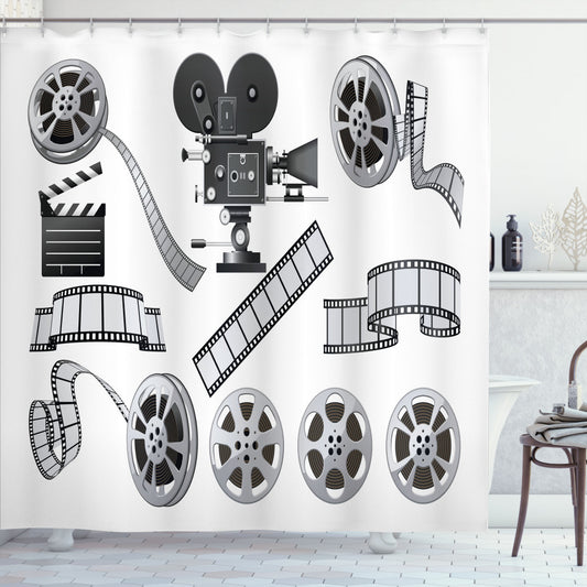 Black and Grey Movie Theater Theme Greyscale Reel Shower Curtain