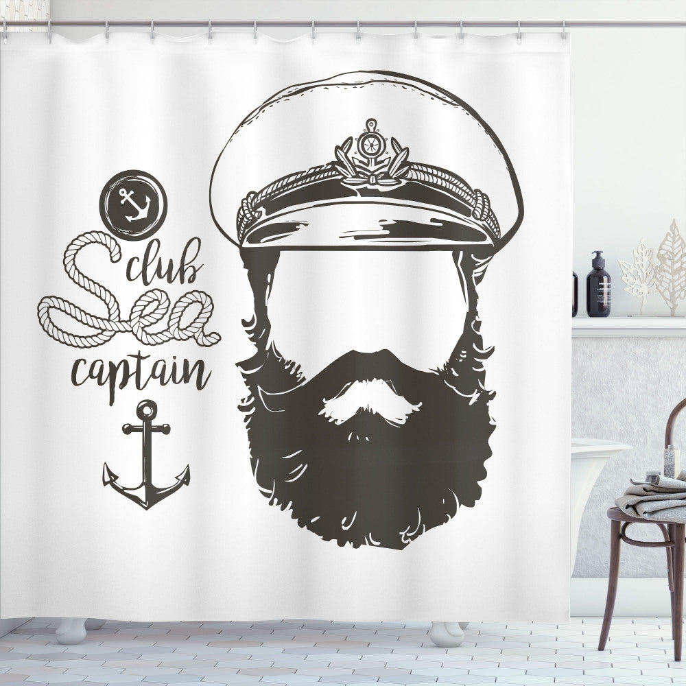 Anchor and Beard Seaman Bath Curtain in White and Brown Color Palette