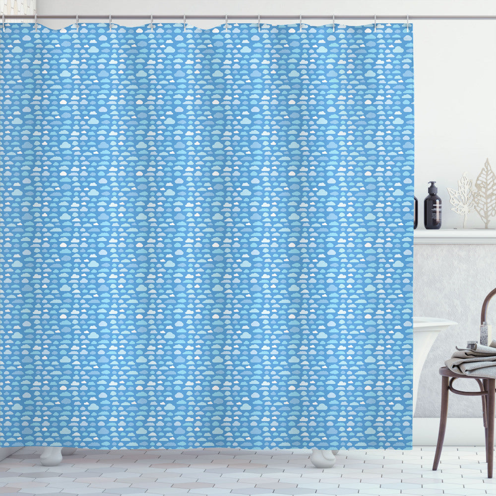 Baby Blue and White Puffy Cumulus Clouds Nursery Shower Curtain