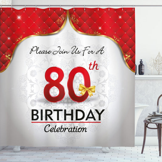 80th Birthday Celebration: Multicolor Shower Curtain Birthday Party Invite