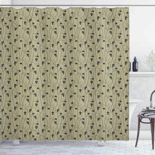 Tender Grapes Vine Black and Khaki Monochrome Shower Curtain