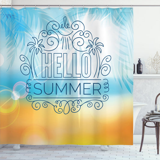 Beach-inspired Shower Curtain in Pale Blue and Marigold: Abstract Sunny Seashore Theme