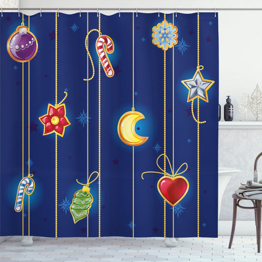 Christmas-themed Multicolor Xmas Objects Art Shower Curtain