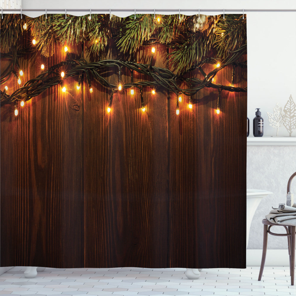 Christmas-themed Brown and Green Shower Curtain