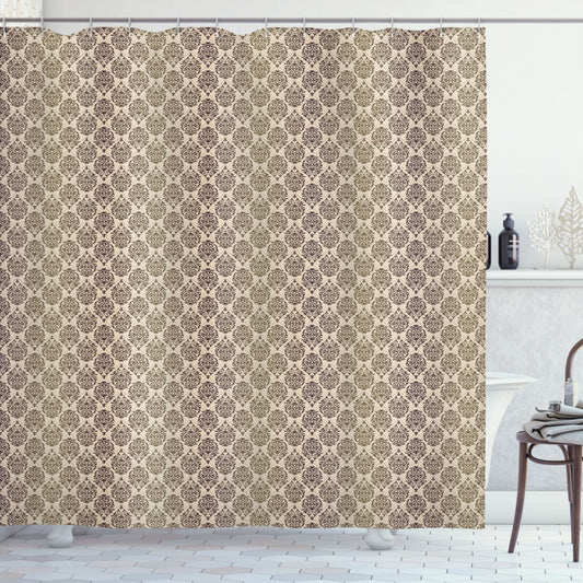 Baroque Damask Shower Curtain in Earth Tones: Sepia, Beige, and Brown Palette