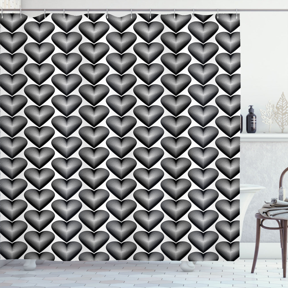 Valentine's Day Romance: Charcoal Grey and White Abstract Hearts Shower Curtain