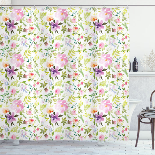 Watercolor Multicolor Floral Spring Shower Curtain