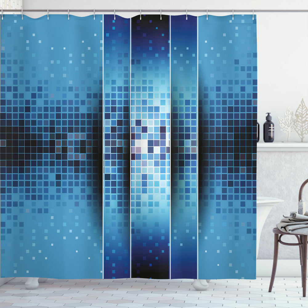 Abstract Sky Blue and Indigo Mosaic Pattern Squares Shower Curtain