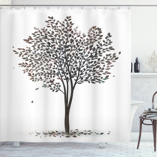 Tree of Life White and Brown Fall Leaves Solitude Shower Curtain