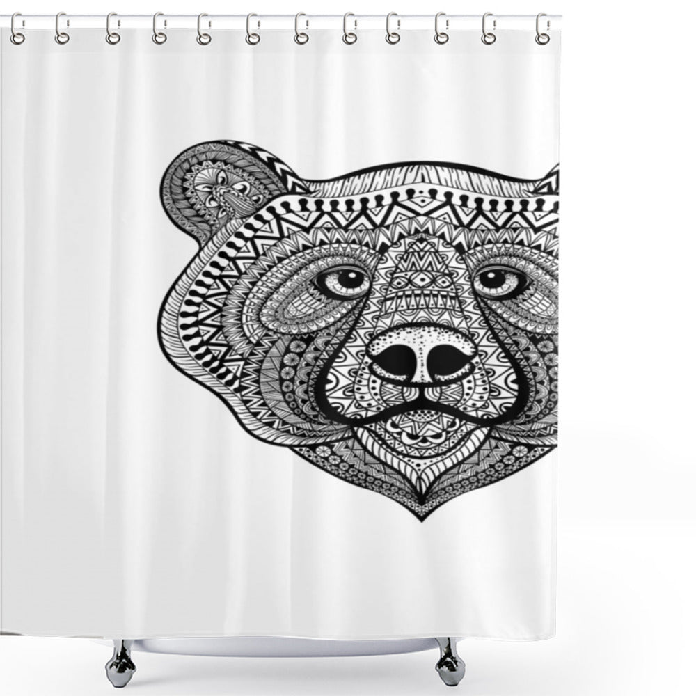 Boho Makhenda Animal Face Shower Curtain in Bear-themed White and Black