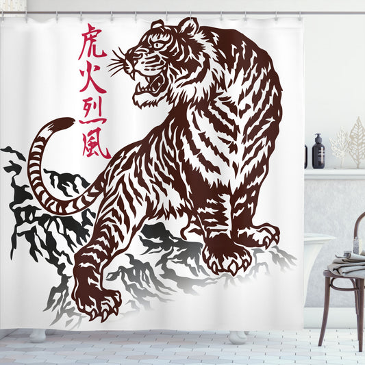 Wild Chinese Tiger Tattoo Design in White and Brown for Shower Curtain